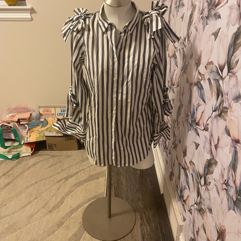 Banana Republic Navy and White Striped Button Down Shirt